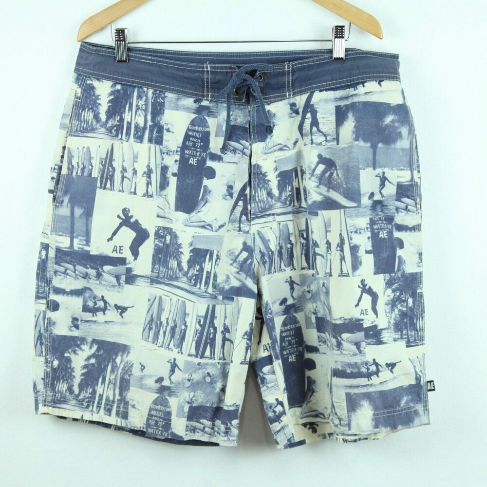Vintage 90s American Eagle Board Shorts 36 Novelty Surf Print Beach Hawaii